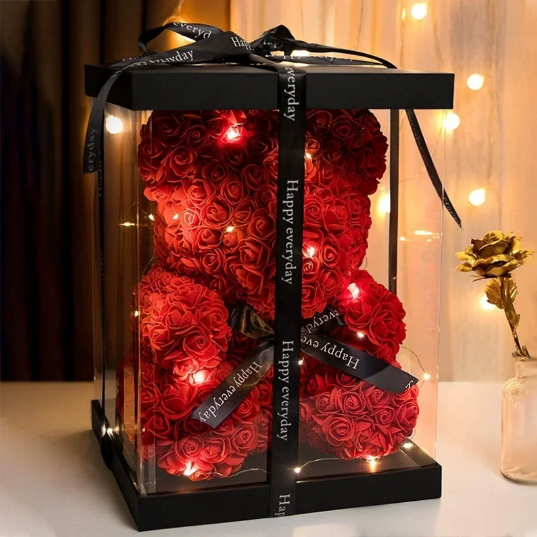 Velvet Rose™ - Oso de Rosas Eternas  LED en Caja