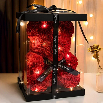 Velvet Rose™ - Oso de Rosas Eternas  LED en Caja