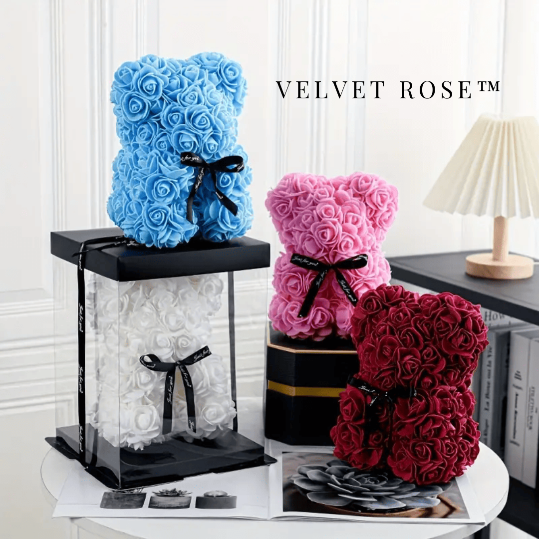 Velvet Rose™ - Oso de Rosas Eternas  LED en Caja
